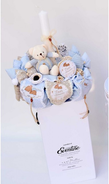 Lumanare de botez cu ursulet de plus,baloane de aer cald si norisori Air Blue Balloon Teddy Bear 3